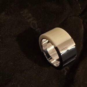 Michael Kors Two-Tone Black and Cream Silver Ring